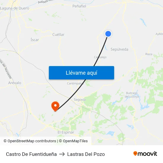 Castro De Fuentidueña to Lastras Del Pozo map
