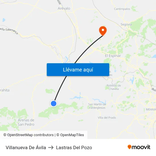 Villanueva De Ávila to Lastras Del Pozo map
