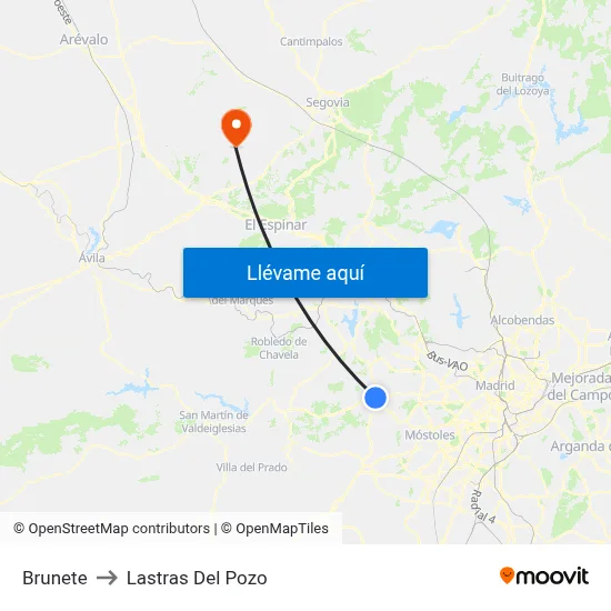 Brunete to Lastras Del Pozo map