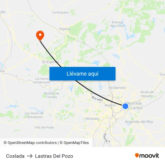 Coslada to Lastras Del Pozo map
