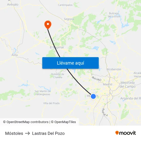 Móstoles to Lastras Del Pozo map