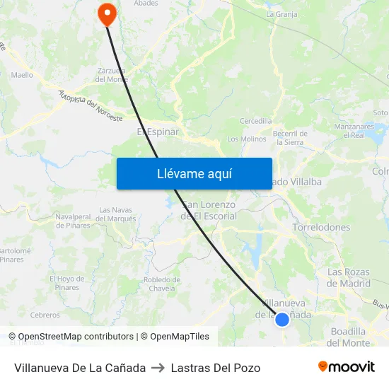 Villanueva De La Cañada to Lastras Del Pozo map