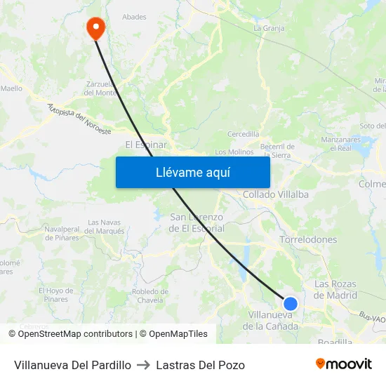 Villanueva Del Pardillo to Lastras Del Pozo map