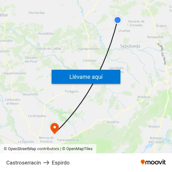 Castroserracín to Espirdo map