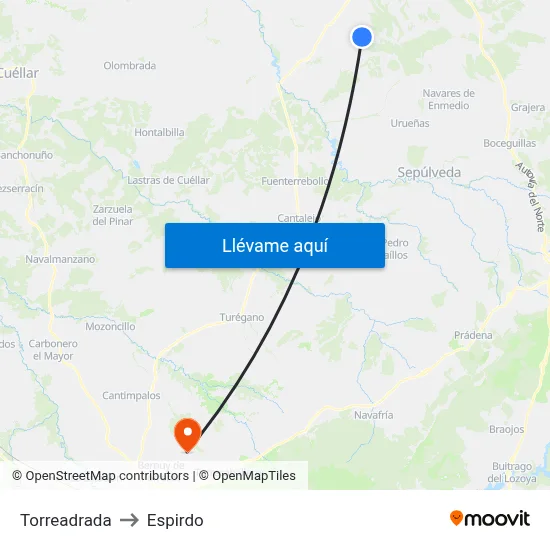 Torreadrada to Espirdo map
