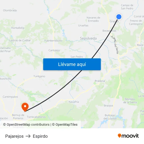 Pajarejos to Espirdo map