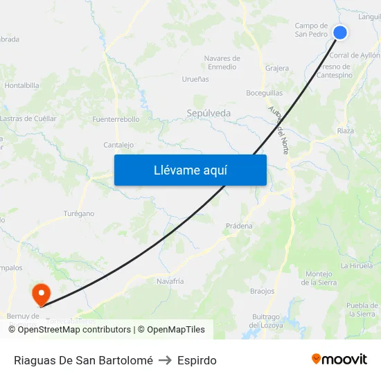 Riaguas De San Bartolomé to Espirdo map