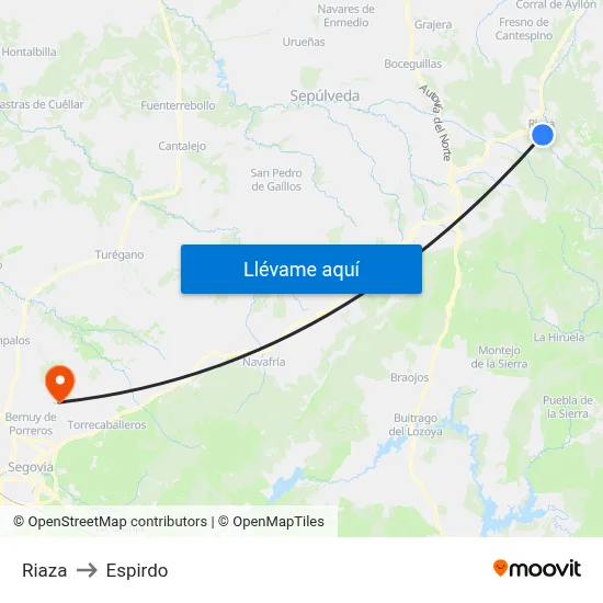 Riaza to Espirdo map