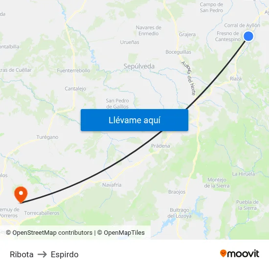 Ribota to Espirdo map