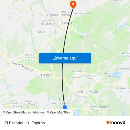 El Escorial to Espirdo map