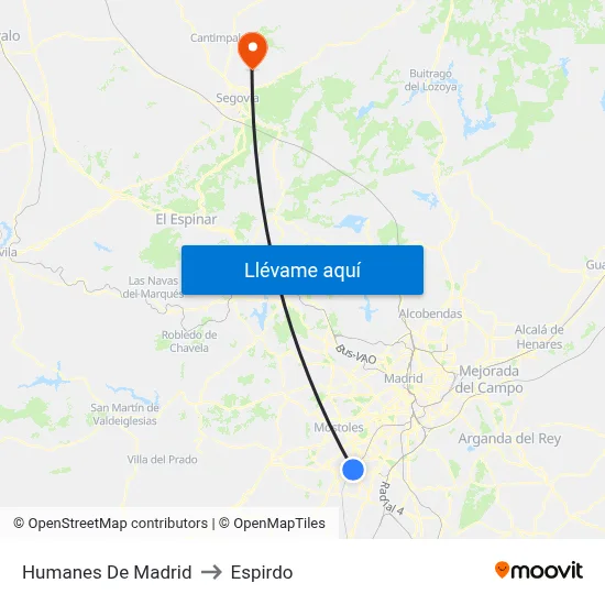 Humanes De Madrid to Espirdo map