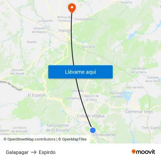 Galapagar to Espirdo map