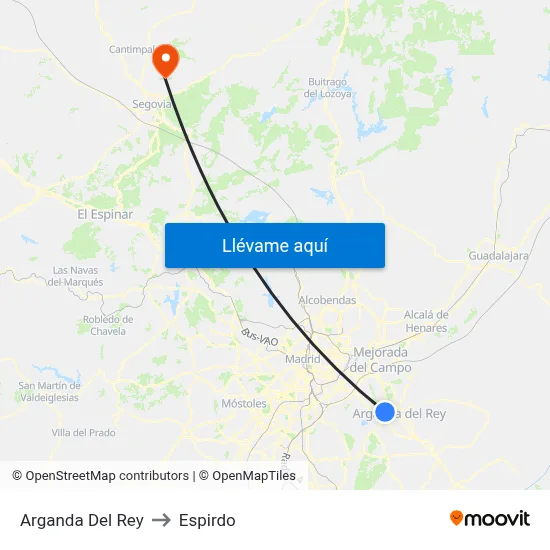 Arganda Del Rey to Espirdo map
