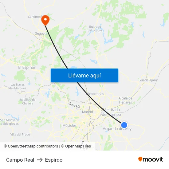 Campo Real to Espirdo map