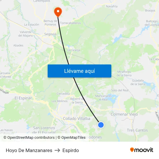 Hoyo De Manzanares to Espirdo map