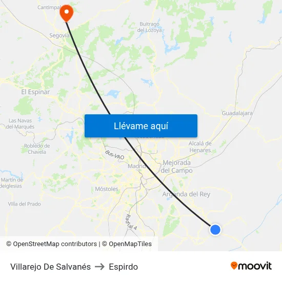 Villarejo De Salvanés to Espirdo map