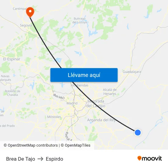 Brea De Tajo to Espirdo map