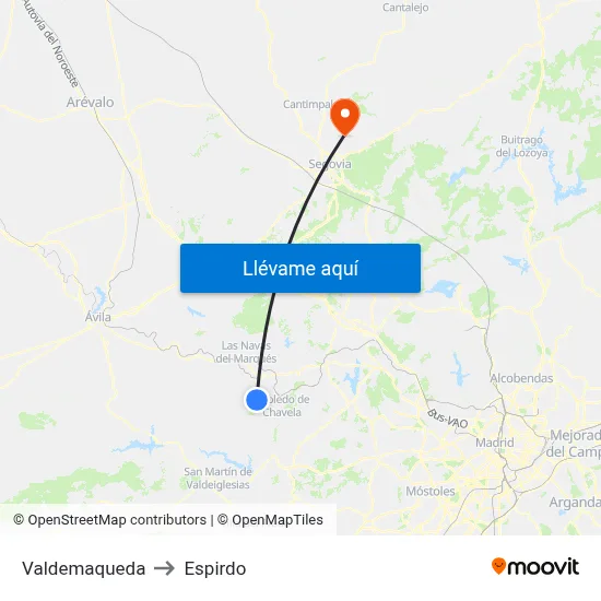 Valdemaqueda to Espirdo map