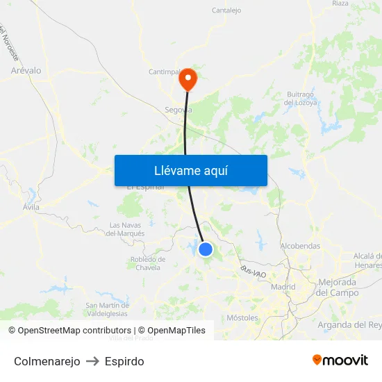Colmenarejo to Espirdo map