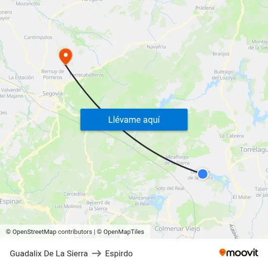 Guadalix De La Sierra to Espirdo map