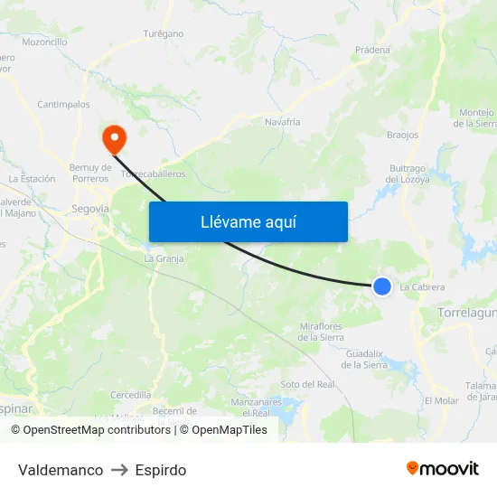 Valdemanco to Espirdo map