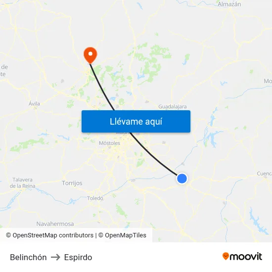 Belinchón to Espirdo map