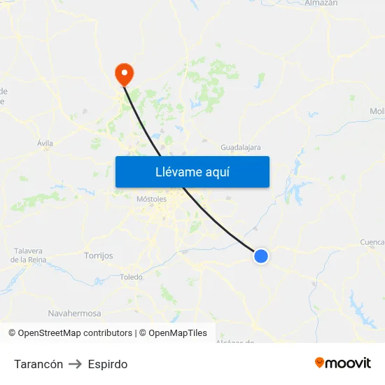 Tarancón to Espirdo map