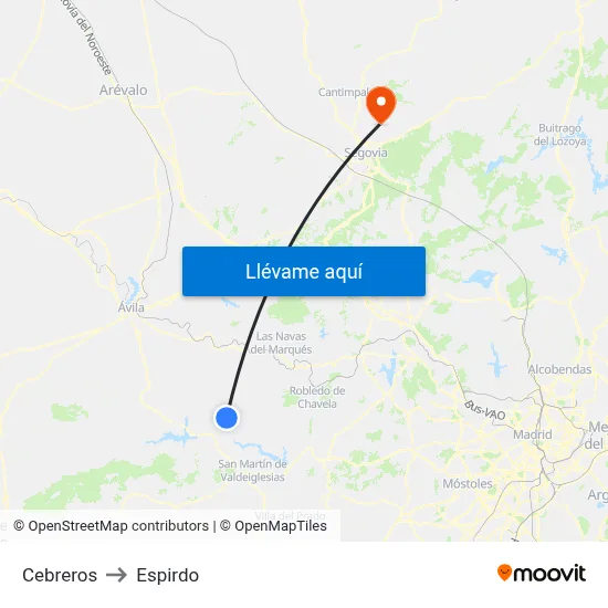 Cebreros to Espirdo map