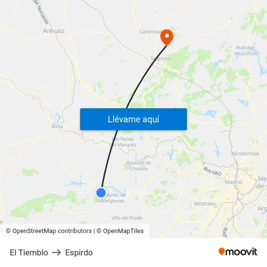 El Tiemblo to Espirdo map