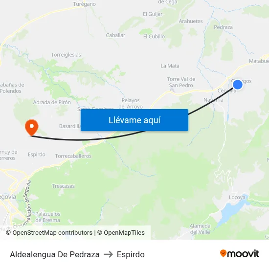Aldealengua De Pedraza to Espirdo map