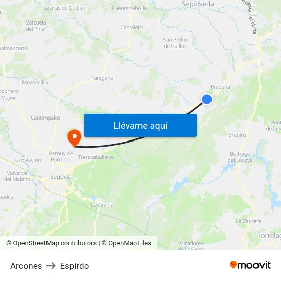 Arcones to Espirdo map