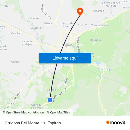 Ortigosa Del Monte to Espirdo map