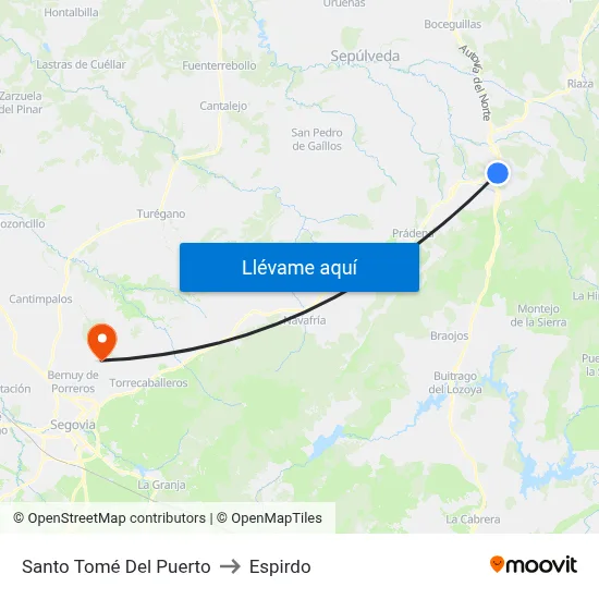Santo Tomé Del Puerto to Espirdo map