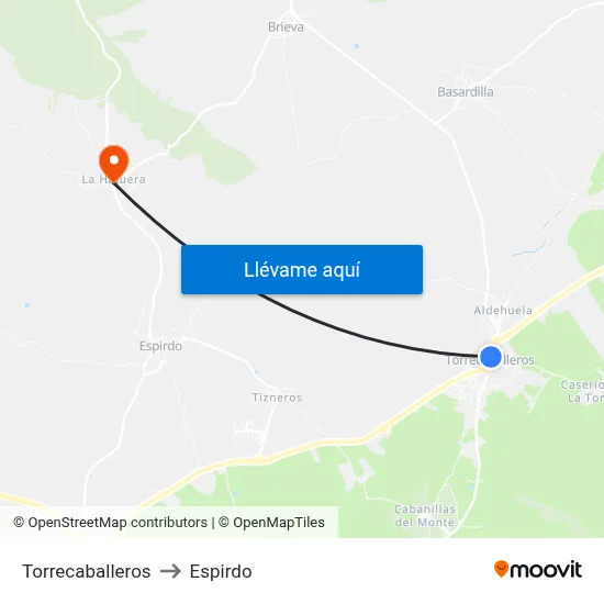 Torrecaballeros to Espirdo map