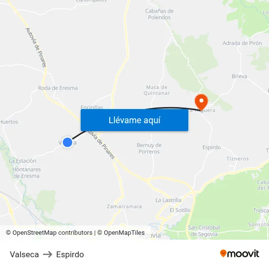 Valseca to Espirdo map