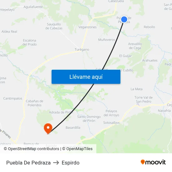 Puebla De Pedraza to Espirdo map