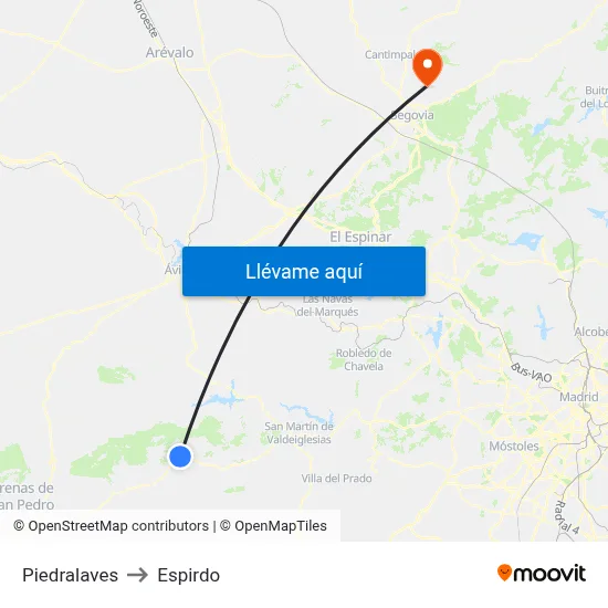 Piedralaves to Espirdo map