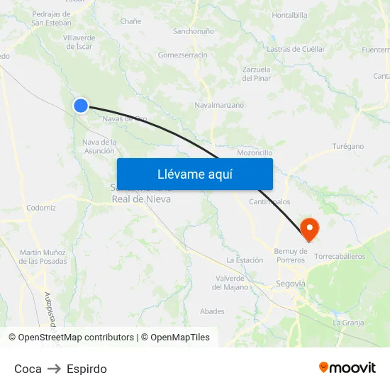 Coca to Espirdo map