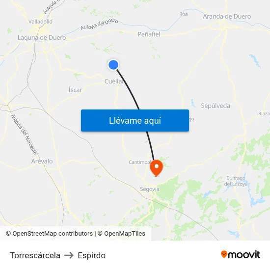 Torrescárcela to Espirdo map