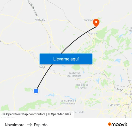 Navalmoral to Espirdo map