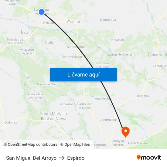 San Miguel Del Arroyo to Espirdo map