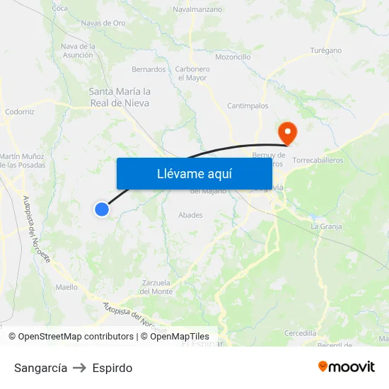 Sangarcía to Espirdo map