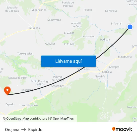 Orejana to Espirdo map