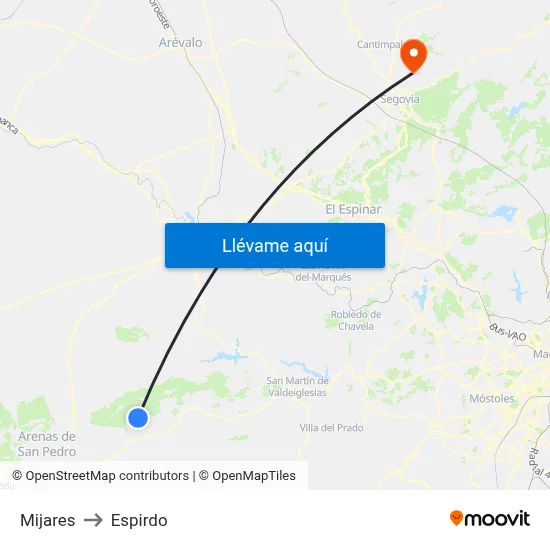 Mijares to Espirdo map