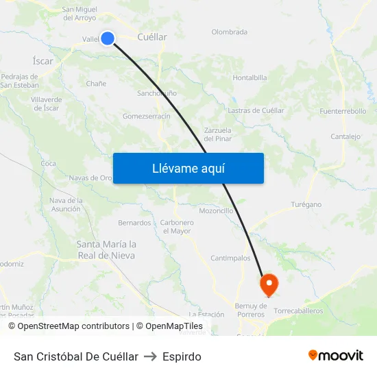 San Cristóbal De Cuéllar to Espirdo map