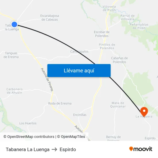 Tabanera La Luenga to Espirdo map