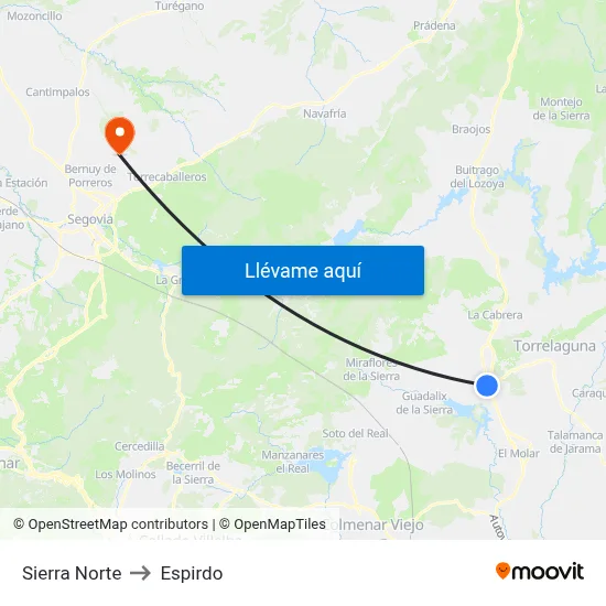 Sierra Norte to Espirdo map