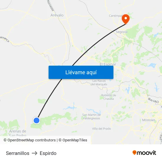 Serranillos to Espirdo map