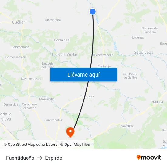 Fuentidueña to Espirdo map