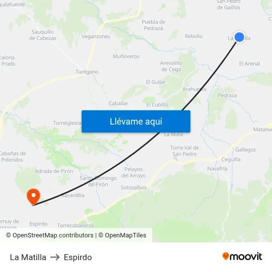La Matilla to Espirdo map